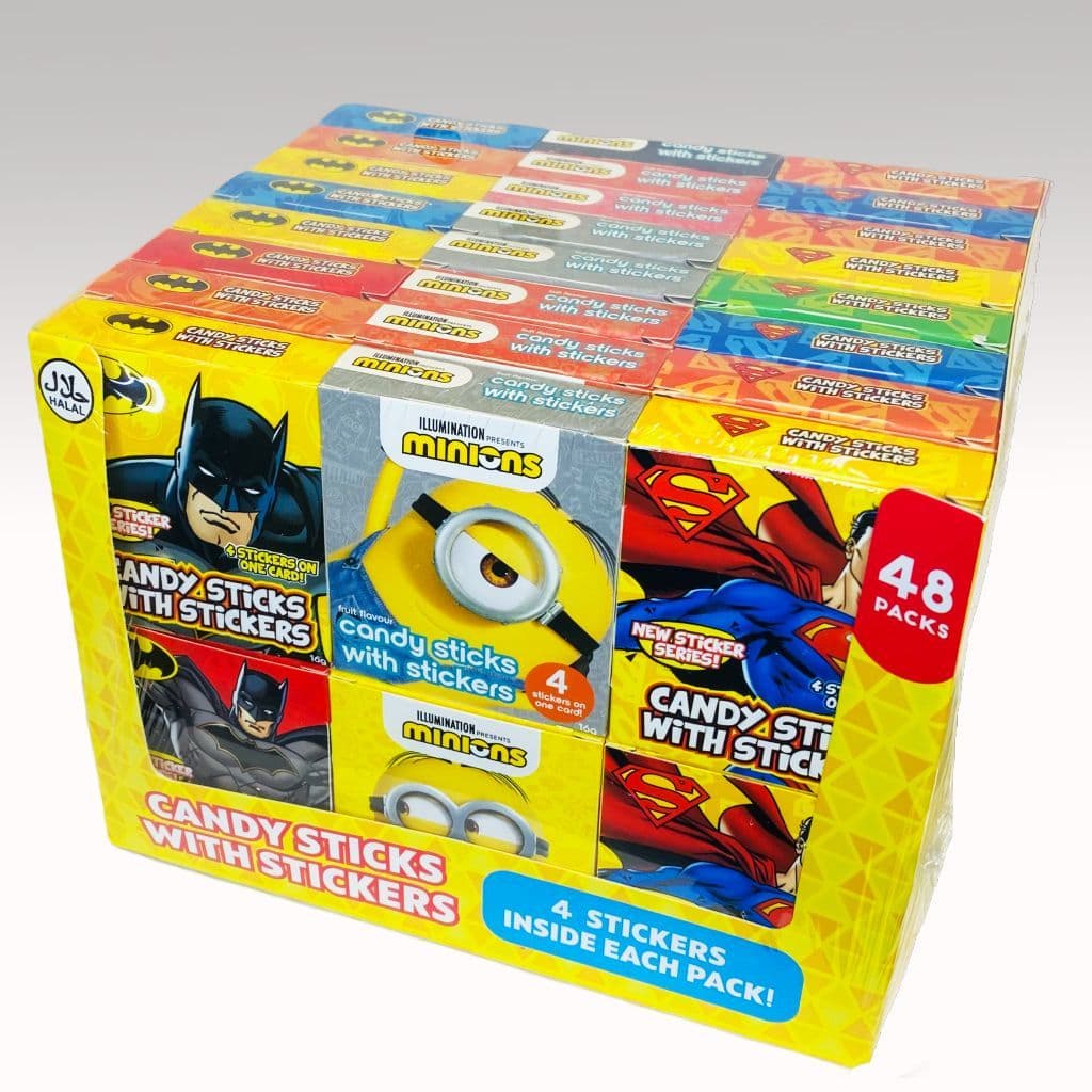 LICENCE MIX CANDY STICKS WITH STICKERS x48