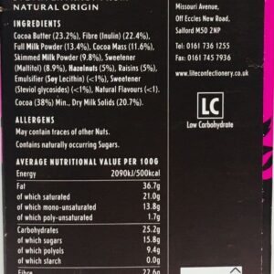 LITE BELGIAN MILK FRUIT & NUT STEVIA CHOCOLATE BAR x12