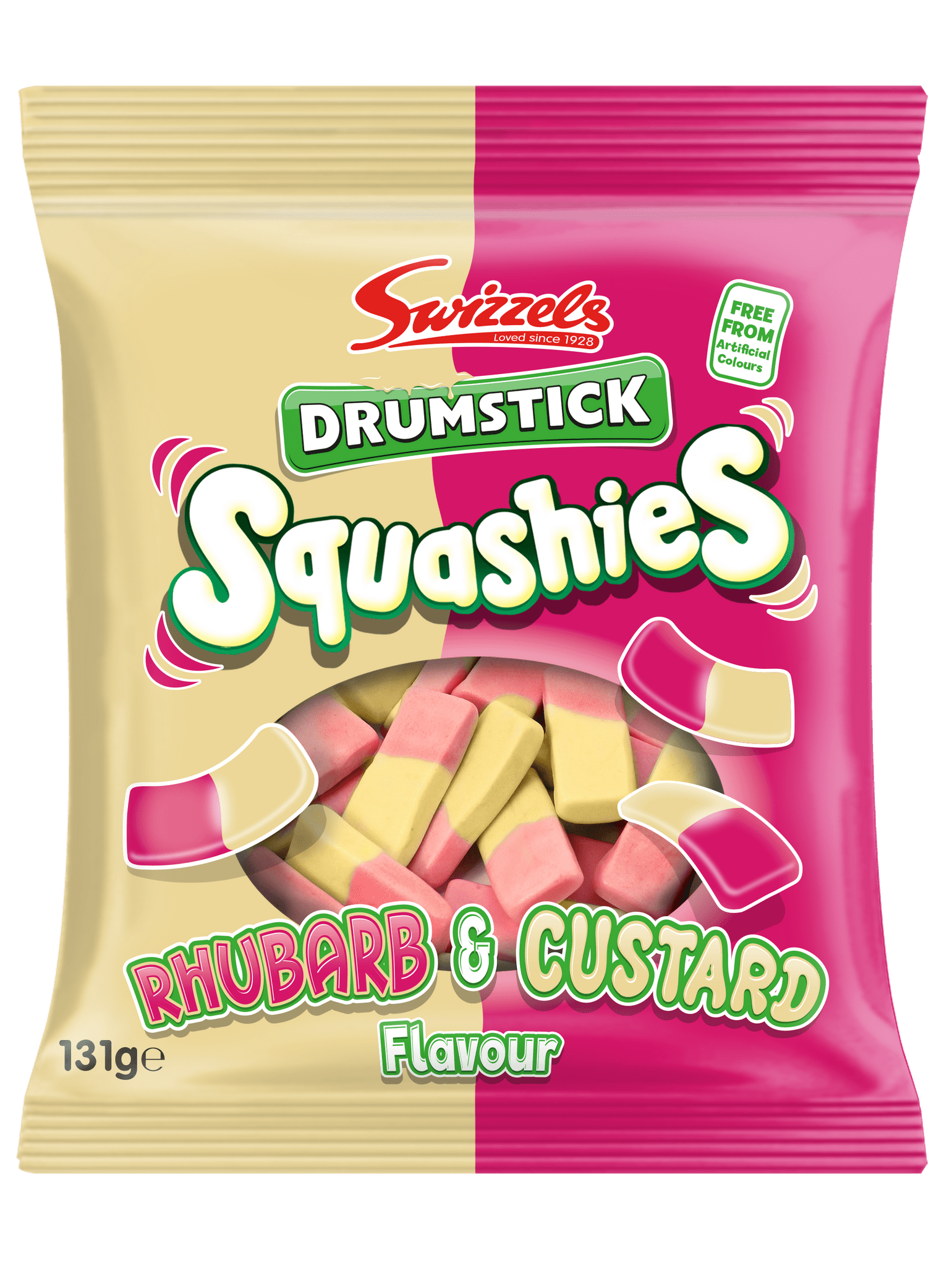 SWIZZELS DRUMSTICK SQUASHIES  RHUBARB & CUSTARD 12x120g BAG